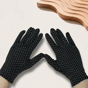 Women black polka dot gloves thin spandex stretch sun protection gloves for driving daily use