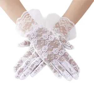 Women white lace gloves sun protection UV block floral mesh bridal wedding driving gloves