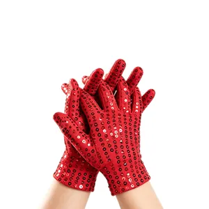 Kids red sequin gloves children stage performance dance party five finger gloves shiny prop
