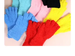 Women winter warm fuzzy fingerless gloves cozy coral fleece half finger knitted mittens