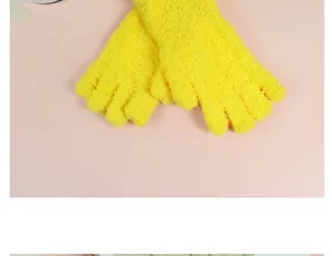 Women winter warm coral fleece half finger gloves soft fuzzy fingerless gloves yellow