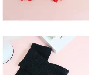 Women winter warm plush fingerless gloves solid black knit cold proof hand warmers