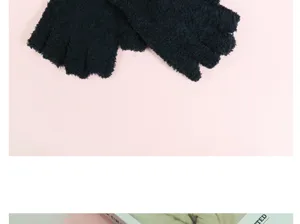Cozy black fuzzy fingerless gloves for women, stylish warm winter knit half finger gloves for cold days.