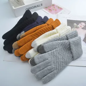 Winter Warm Knit Touchscreen Gloves For Women Men Couples Thickened Thermal FiveFinger Cycling Gloves Acrylic