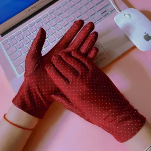 Spring summer women red polka dot sun protection ice silk gloves breathable cycling driving details
