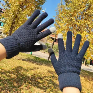 Winter warm knitted touchscreen gloves for women and men, fleece lined thick five-finger.