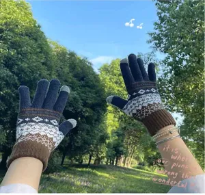 Women's colorblock knit touchscreen gloves for outdoor autumn and winter daily wear warm.