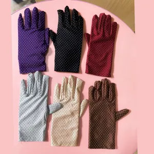 Women thin sun protection polka dot ice silk gloves for driving cycling daily wear comfortable