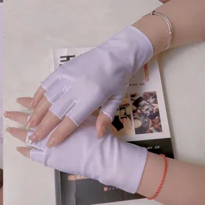 Summer women white half-finger spandex sun protection gloves for driving cycling outdoor UV.