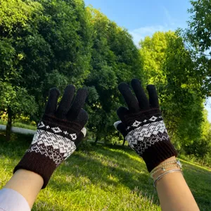 Winter Touchscreen Knit Gloves For Women Men Geometric Jacquard Colorblock Warm Thermal Stretch Gloves Outdoor Cycling Gloves