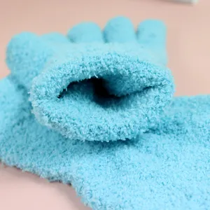 Women fluffy fleece winter fingerless gloves warm knit soft half finger mittens blue item
