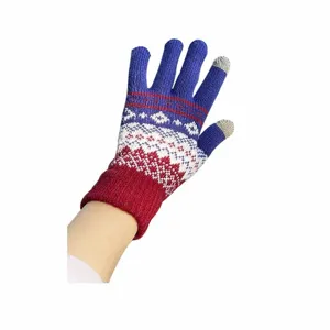 Women winter color-blocked knitted touchscreen gloves with warm Nordic geometric pattern main display view