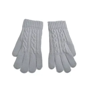 Women winter warm touch screen knit gloves cute cable knit fleece lined thick grey gloves main
