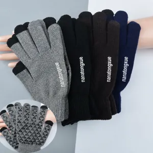 Gants Tricotés Tactiles Chauds d'Hiver pour Hommes Thermiques Épaissis Antidérapants Cinq Doigts Cyclisme Extérieur
