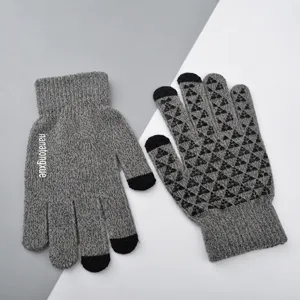 Gants en cachemire tricoté tactiles d'hiver pour hommes avec paume antidérapante pour cyclisme.