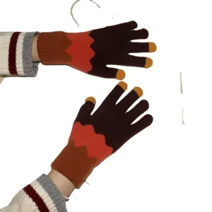 Women winter cute touch screen knitted gloves warm five finger autumn thermal apparel accessories