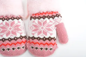 Kinder Winter warme Pluesch dicke Strickfausthandschuhe rosa Schneeflocken Design Baby
