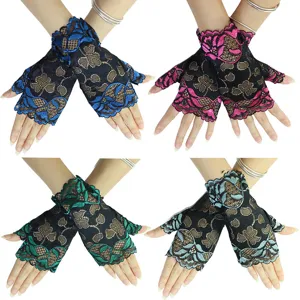 Women lace fingerless gloves summer sun protection driving cycling half finger short gloves chic design