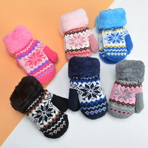 Kinder Winter Warmer Verdickter Gefütterter Strick Fäustlinge Schneeflocken Muster Süße Outdoor Thermische Handschuhe Für Kinder