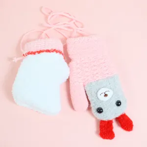 Kids winter warm gloves cute cartoon fleece lined hanging neck mittens for boys and girls.