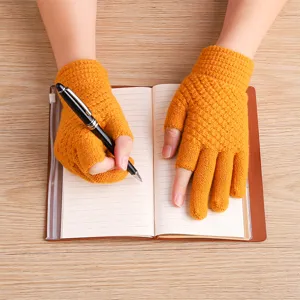 Winter Warm Knit Touch Screen Gloves Women Men Half Finger Thermal Acrylic Gloves Convertible Flip Top Outdoor Cold Weather Gloves