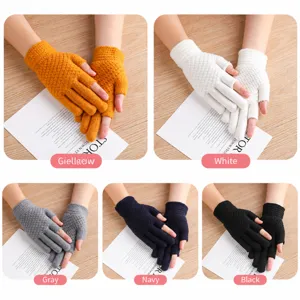 Winter warm half-finger knit gloves for men and women, touch screen friendly in five colors.