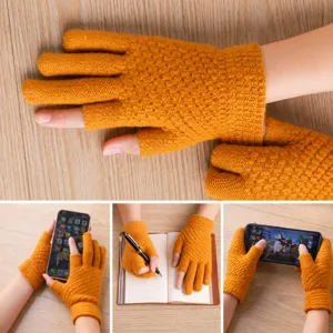 Winter half-finger knitted gloves for men and women, warm thickening touchscreen design.