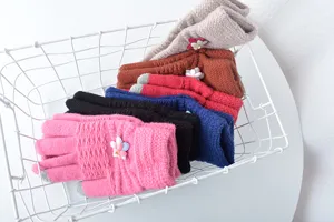 Cute winter warm touchscreen knit gloves for women, fleece lined with sweet flower design.