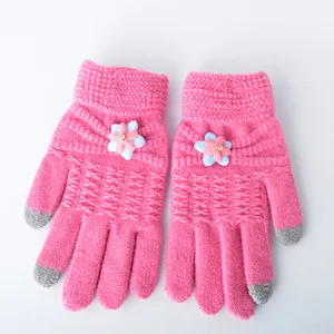 Women winter warm touch screen knit gloves cute fleece lined five finger gloves for student cycling