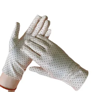 Women Summer Thin Ice Silk Sun Protection Driving Polka Dot Stretch Gloves For Ladies