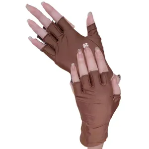 Summer women's half finger sun protection gloves, brown spandex elastic driving anti-UV gloves.