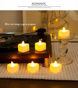 Heart-shaped LED electronic candles, romantic proposal mood light, cozy desktop night light.