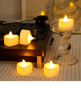 Heart-shaped LED electronic candle light romantic atmosphere bedside night light decor.