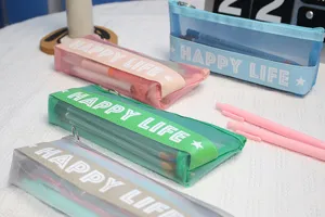 Transparent mesh pencil case large capacity cute stationery pouch student pencil bag multi color