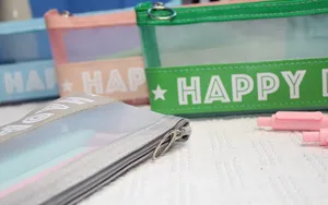 Transparent mesh pencil case large capacity cute stationery pouch student zipper pen bag