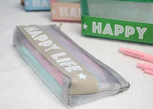 Transparent mesh pencil case large capacity simple cute stationery pouch student use