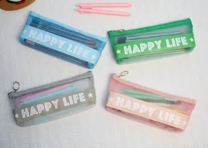 Transparent mesh pencil case large capacity student stationery bag multi-color cute pouch