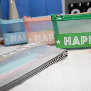 Transparent mesh pencil case large capacity cute stationery pouch for students school supplies