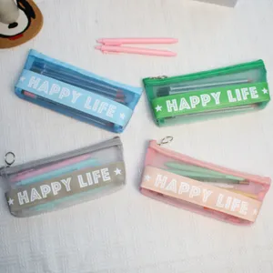 Transparent mesh pencil case large capacity cute stationery pouch student pencil storage bag
