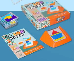 Kids color puzzle spatial thinking toy set with stacking cards and tray for early learning.