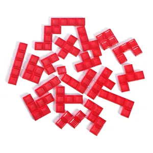 Detailed view of red translucent puzzle blocks, perfect for board game entertainment and family.