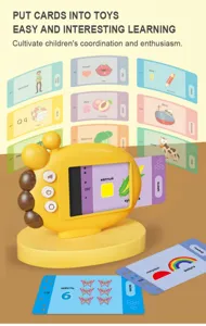 Interactive giraffe card reader early learning toy with multiple cognitive flashcards for kids.