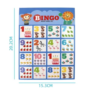 Ensemble de cartes de jeu de bingo éducatif pour enfants avec des chiffres et des motifs colorés.