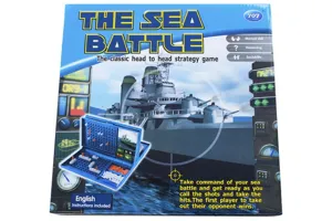 Vue détaillée de la boîte de jeu de société de stratégie bataille navale et graphismes.