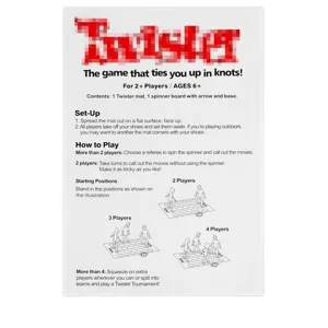 Twister party game instruction manual sheet, classic floor interactive fun family game guide.