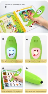 Boligrafo lector de aprendizaje de ingles para ninos con luz LED y punta de silicona.