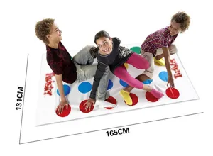 Twister floor game mat detail, classic colorful dots interactive party toy for kids and family.