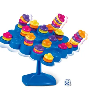 Jeu d'equilibre de bureau pour enfants avec disques empilables colores et des des