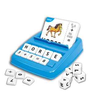 Kids educational spelling and math matching toy with letter blocks and cards for early learning.