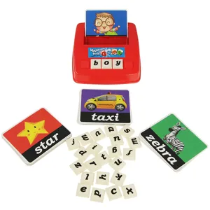 Jeu de vocabulaire anglais pour enfants, ensemble d'apprentissage avec cartes et blocs.